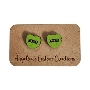"XOXO" Green Wood Stud Earrings